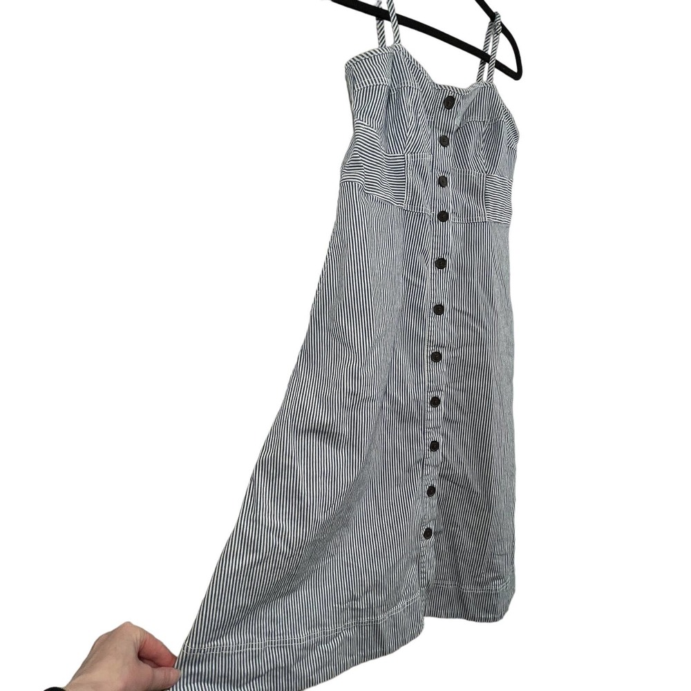 Striped Button-Front Spaghetti Strap Dress - Black/White